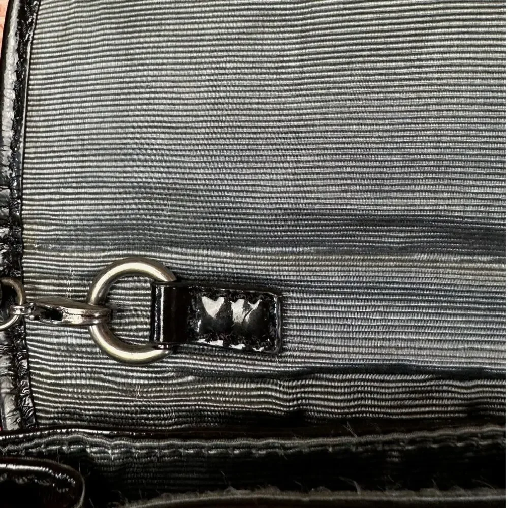Elliott Lucca Black Patent Leather Clutch with Chain Strap